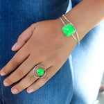 "Nature's Eye and Heart" Set, Gaspeite Silver Bracelet, Gaspeite Silver Ring